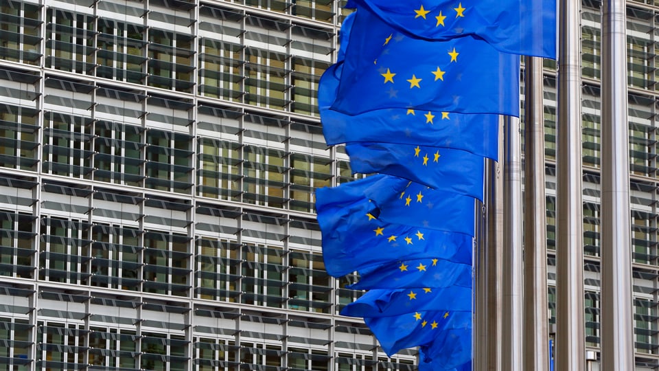 Mehrerere EU-Flagge wehen vor dem Hauptsitz der EU-Kommission in Brüssel. (reuters)