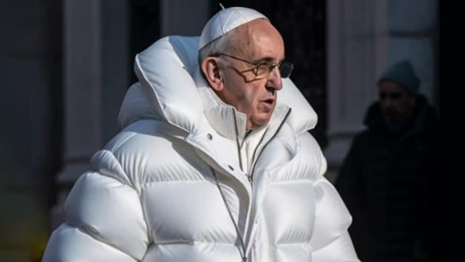 Ein mit KI generiertes Foto von Papst Franziskus in einer modischen Winterjacke.