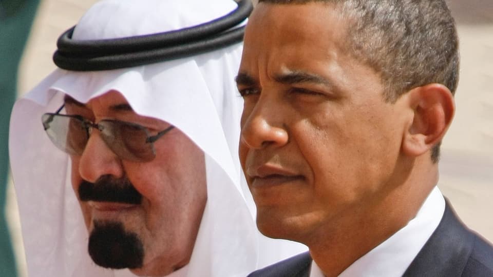 Eine Grossaufnahme der Gesichter von König Abdullah und Obama.