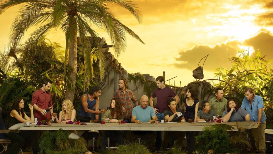 Die Schauspiel-Crew von «Lost» posiert im Stile des letzten Abendmahls.