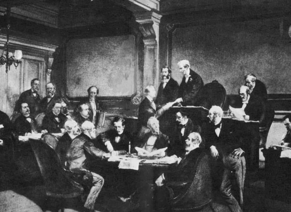 22. August 1864 anlässlich einer diplomatischen Konferenz wird die erste Genfer Konvention beschlossen.