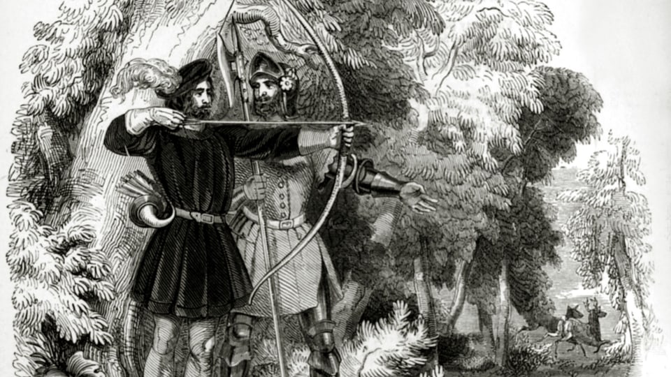 Auf dem Bild ist ein alte Darstellung von Robin Hood zu sehen.