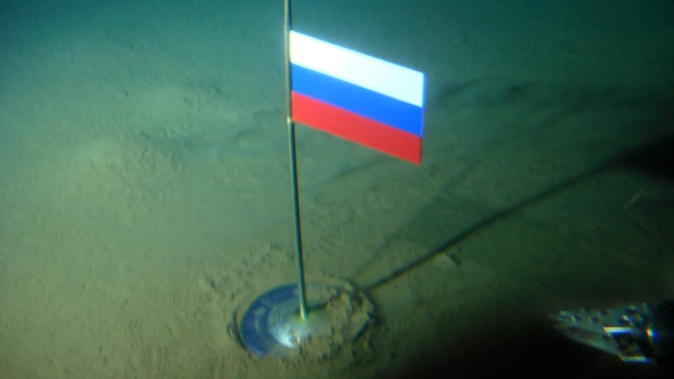Russische Titanfahne auf dem Meeresgrund am Nordpol.