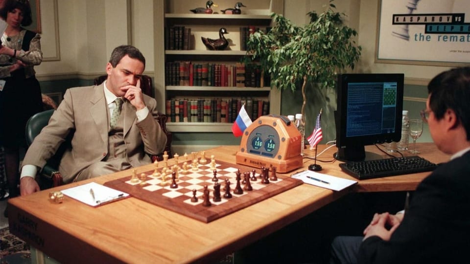 Kasparow 1997 beim zweiten Aufeinandertreffen mit Deep Blue in New York