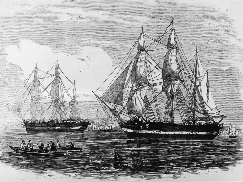 Illustration der Schiffe «HMS Erebus» und «HMS Terror» von 1845