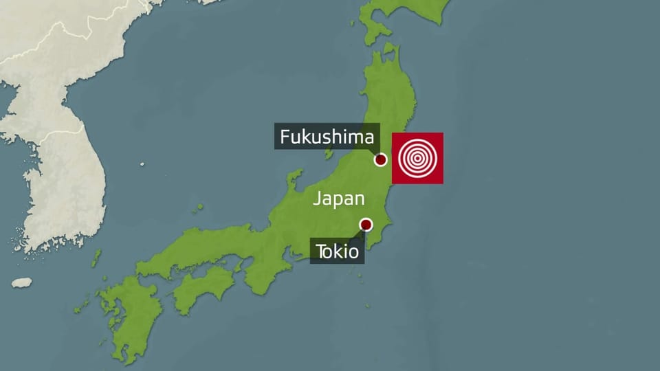 Japanische Insel mit Epizentrum des Bebens und Fukushima und Tokio