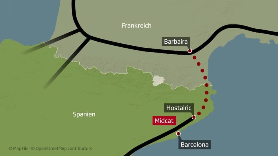 Die Karte zeigt den Verlauf der Pipelines in Spanien und Frankreich.