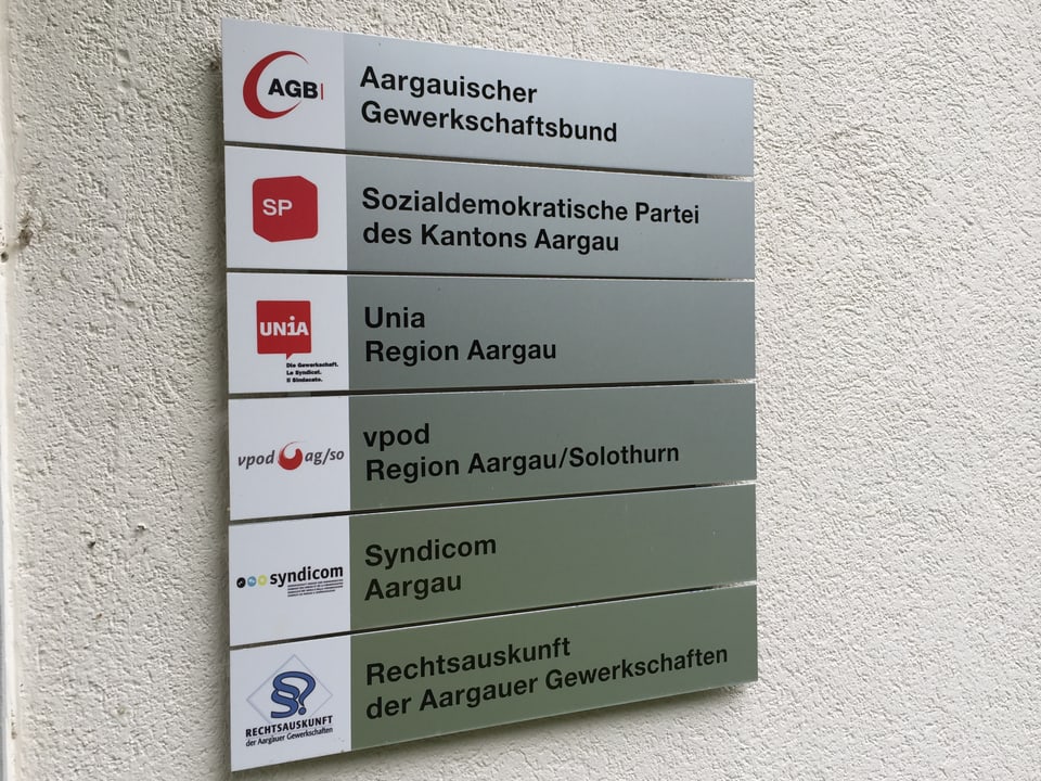 Schild beim SP-Sekretariat in Aarau