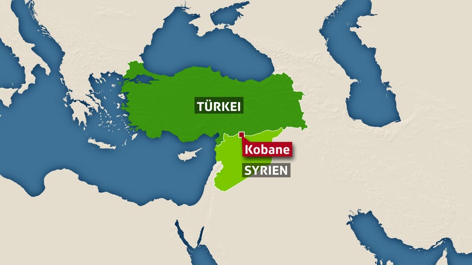 Kartenausschnit Türkei und Syrien, Kobane eingezeichnet.