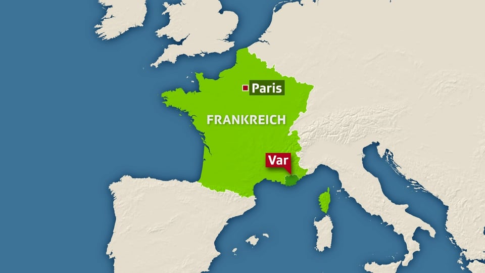 Karte von Frankreich mit dem Departement Var im Süden des Landes