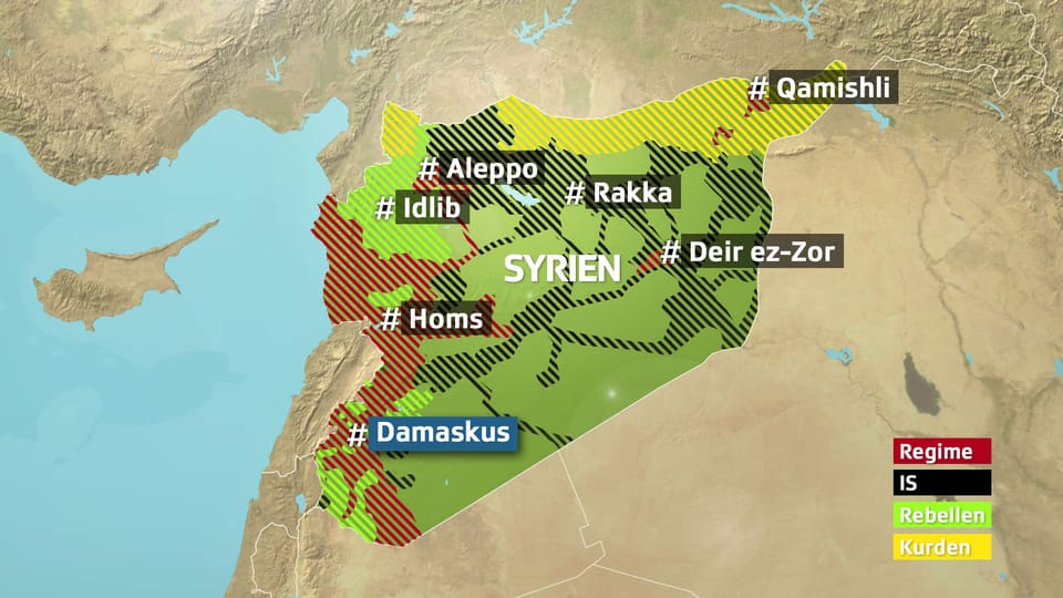 Unzählige Kriegsparteien in Syrien Karte der Konfliktparteien in Syrien