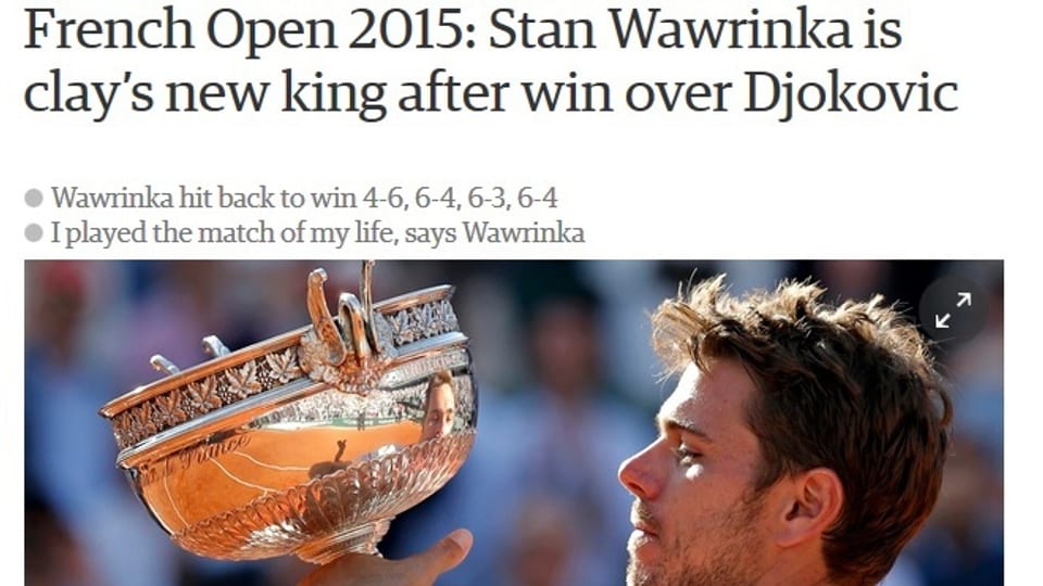 Im englischen «Guardian» befindet sich Wawrinka auf den Spuren von Rafael Nadal.