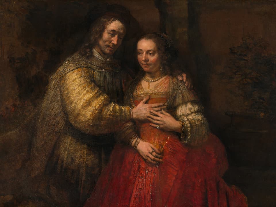 Gemälde: Ein Brautpaar in festlicher Kleidung.
