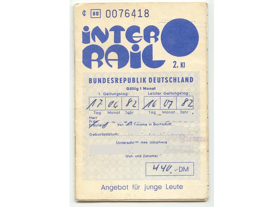 Ein Interrail-Ticket im Jahre 1982
