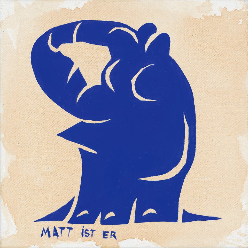 Ein blauer Ottifant als Scherenschnitt im Stil von Herni Matisse