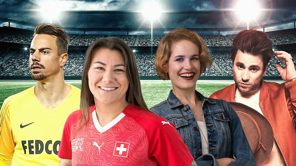 Bist du besser als unsere Tippspiel-Experten Diego Benaglio, Ramona Bachman, Michelle Kalt und Baschi (v.l.)?