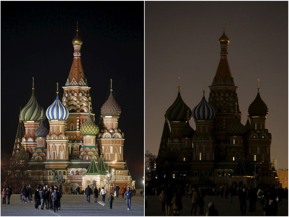 Basilius-Kathedrale in Moskau, hell und dunkel.