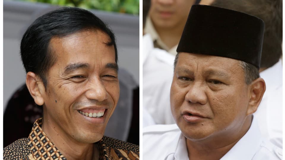 Joko Widodo (l.) trat gegen den früheren General Prabowo Subianto an.