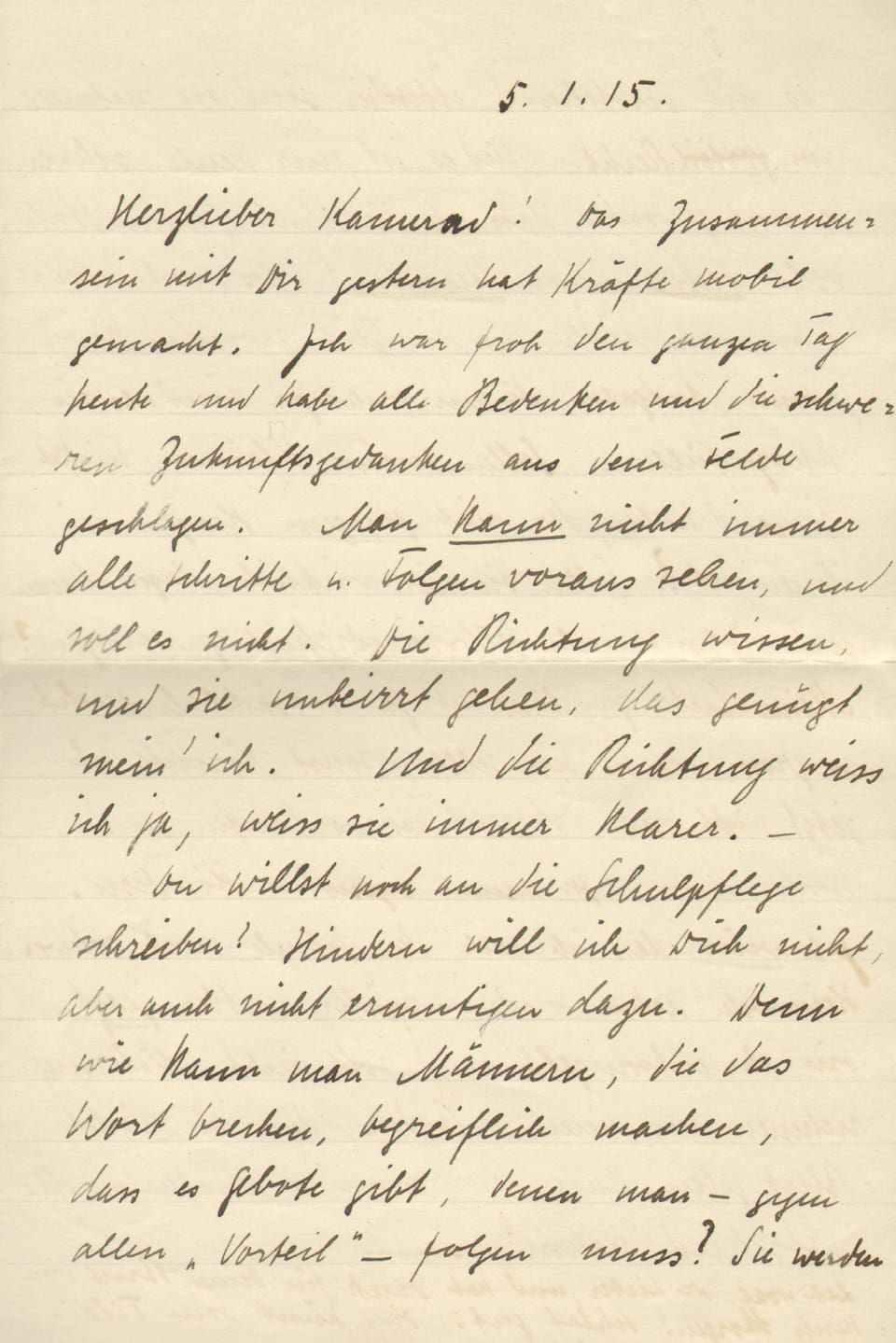 Ein Brief von Mathilde Le Jeune-Jehle an ihren Mann.