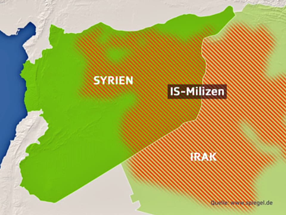 Karte Naher Osten, Syrien und Irak und die Ausbreitung des IS.
