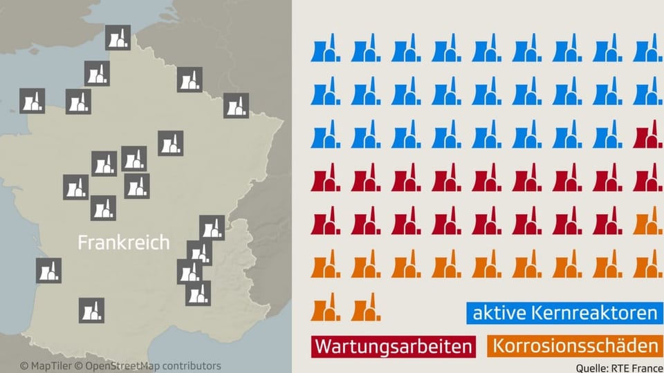 Karte von Frankreich mit AKW-Standorten