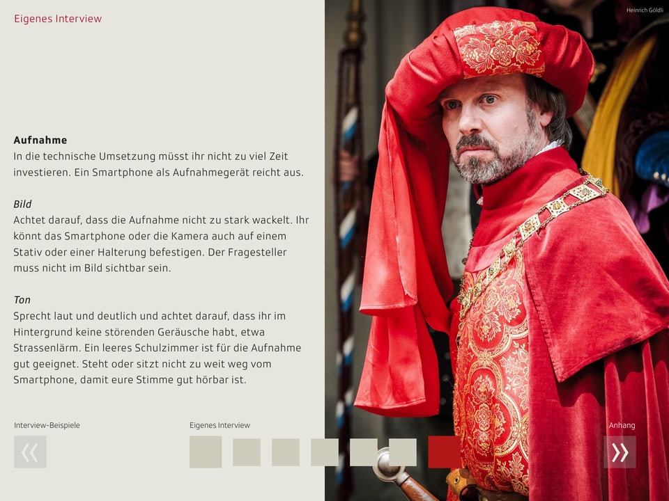Ein Screenshot aus dem iBook zeigt einen Text mit formulieren Aufgaben und einen Schauspieler in einem roten Gewand.