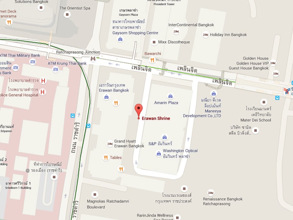 Karte vom Anschlagsort: Der Schrein liegt bei der Ratchaprasong Junction, mitten in einem belebten Geschäftsviertel der thailändischen Hauptstadt. 