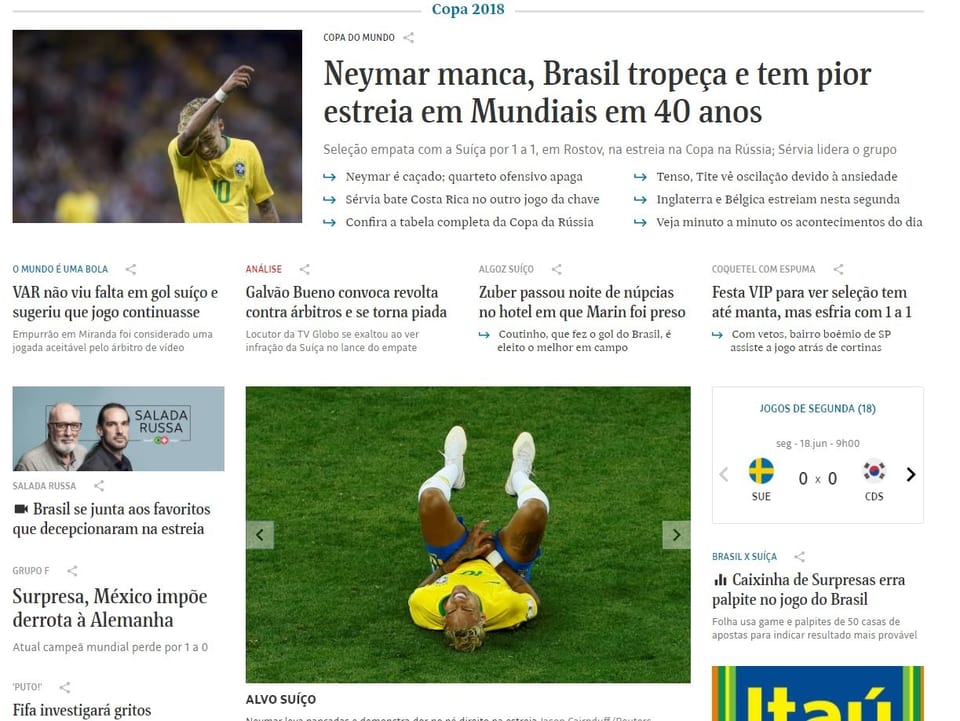 Schlagzeile der brasilianischen Zeitung Folha de S.Paulo