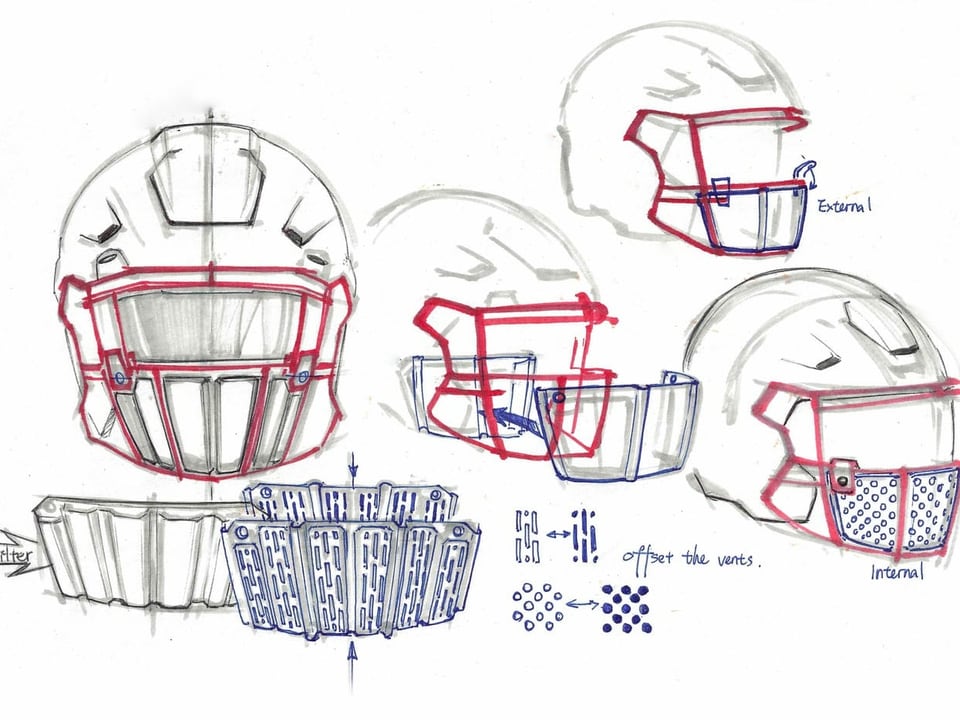 Ein Entwurf für die NFL-Helme mit integrierter Maske.