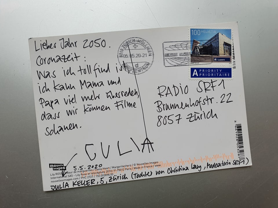 Postkarte von Julia (5) aus Zürich.