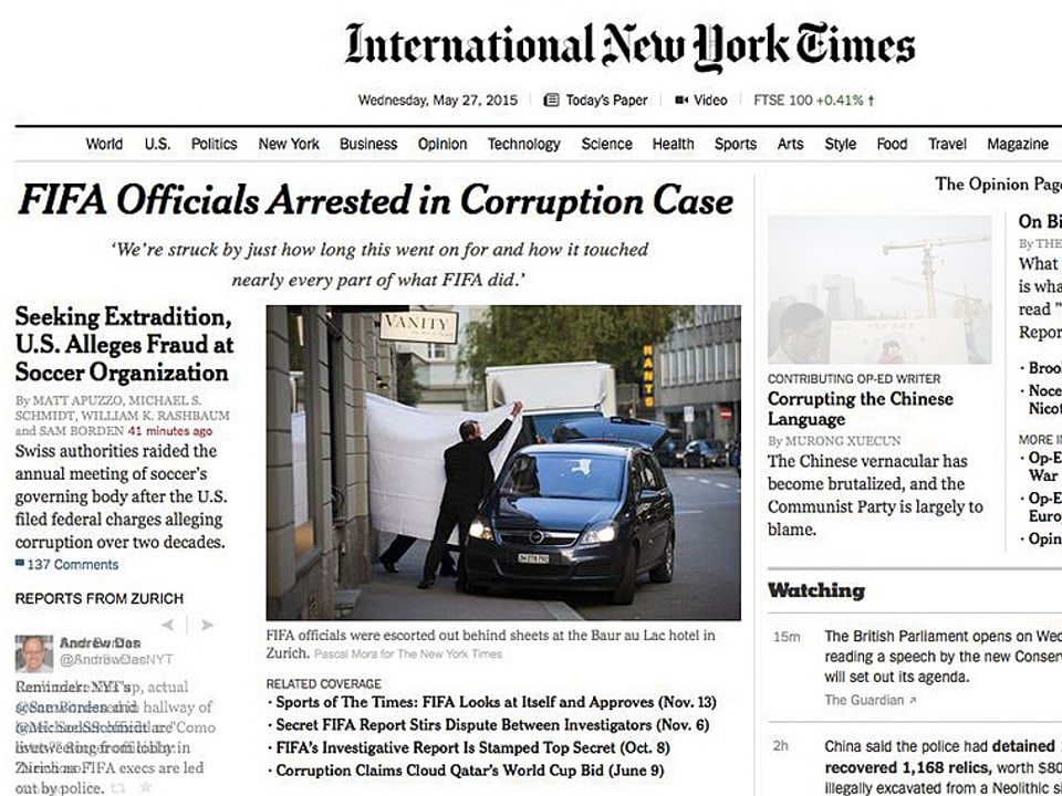 Pascal Moras Bild auf der Titelseite der «New York Times»
