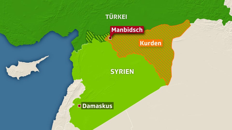 Karte von Syrien, eingezeichnet das Kurdengebiet.