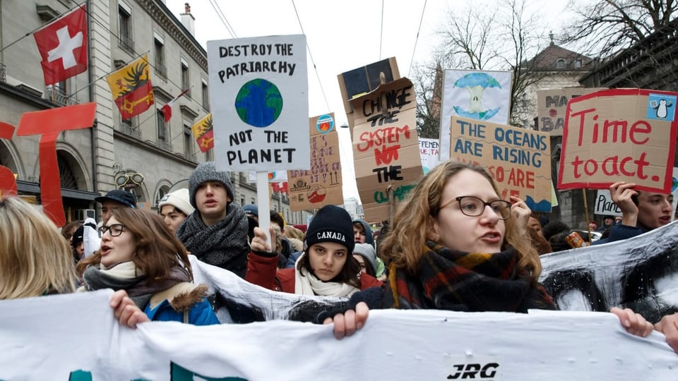 Demonstration, Abstimmung oder Initiative: Jugendliche an einer Klimademo.