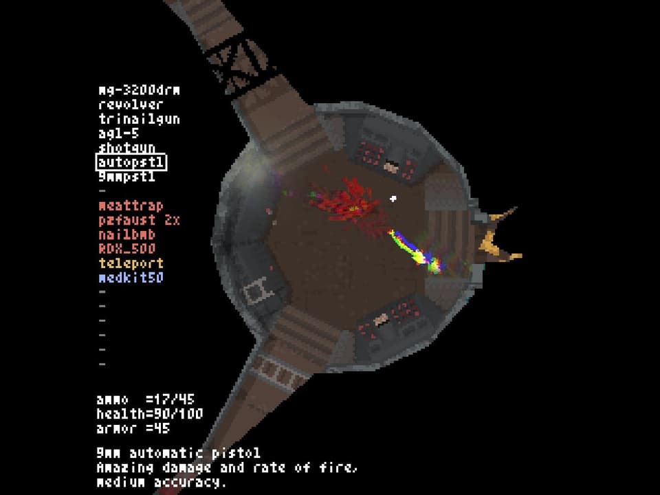 Bilschirmfoto des Spiels «Teleglitch – Die More Edition», das das Inventar des Spielers zeigt.