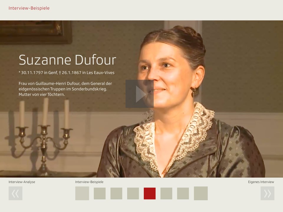Ein Screenshot aus dem iBook, welches eine Schauspielerin in der Rolle von Suzanne Dufour zeigt.