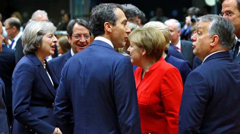Von Links nach Rechts: Theresa May (Grossbritannien), Nicos Ansastasiades (Zypern), Christian Kern (Österreich), Angela Merkel (Deutschalnd), Viktor Orban (Ungarn)
