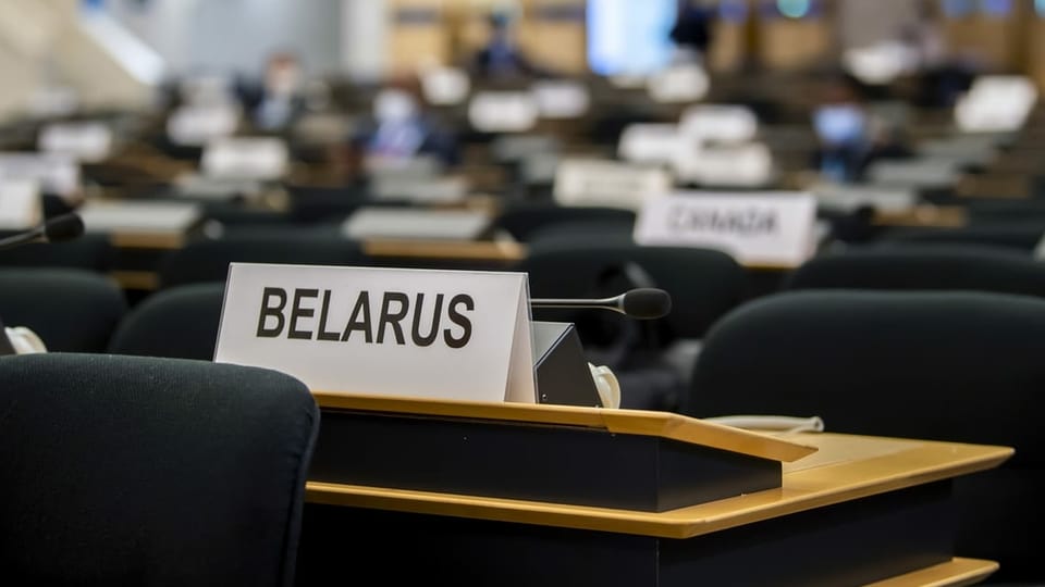 Vor der Eröffnung: Belarus' Sitz im Menschenrechtsrat.