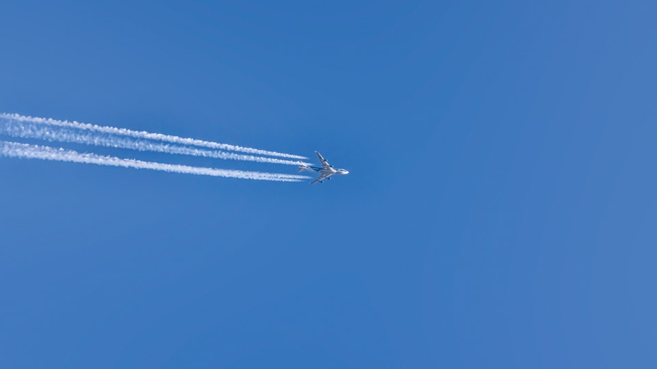 An airplane in the sky.