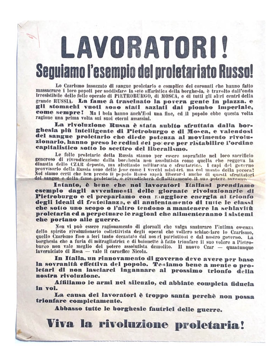 Flugblatt in italienischer Sprache, das zu anarchischem Umsturz aufruft.