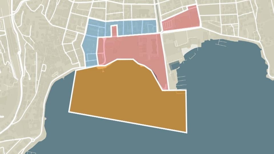 Rot: Gesperrte Zone Orange: Sicherheitszone Blau: Zone mit Zugangskontrolle