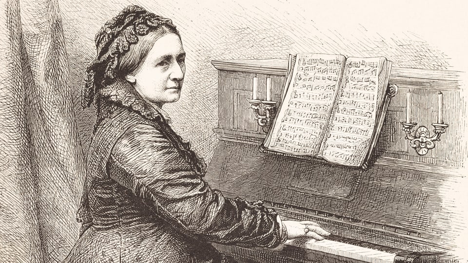 Zeichung einer Frau am Klavier