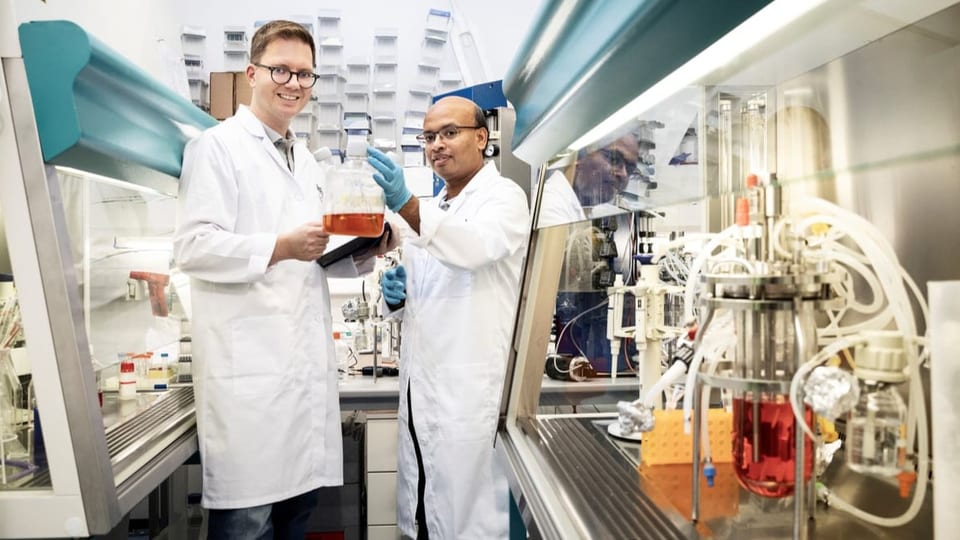 Miraifoods forscht an kultiviertem Fleisch. Zwei Personen in einem Labor.