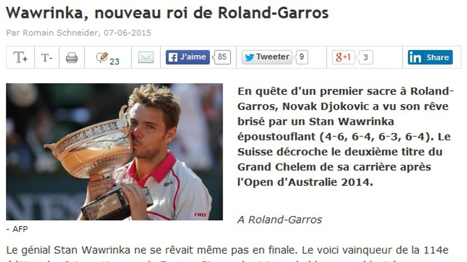«Le Figaro» aus Frankreich krönt Wawrinka zum König von Roland Garros.