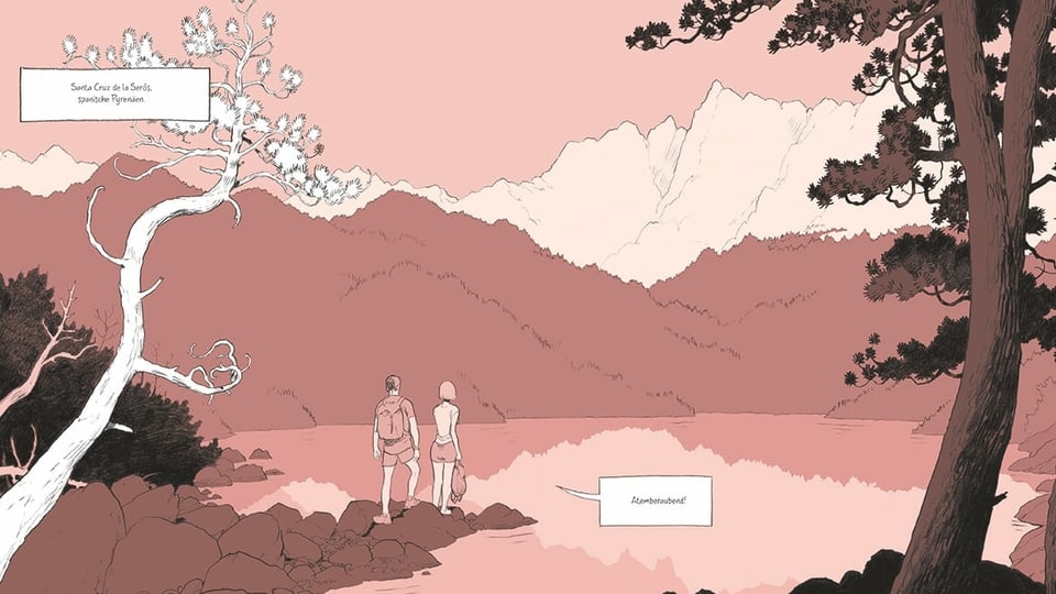 Comic: Ein Mann und eine Frau stehen an einem See, sie kommentiert: "Atemberaubend".