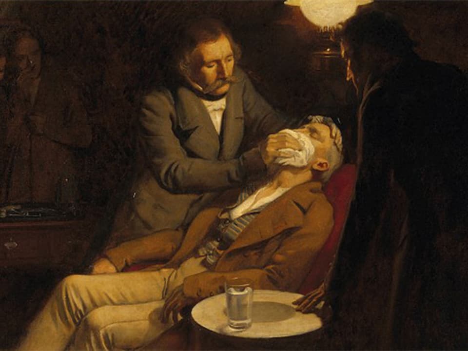 Malerei: William Thomas Green Morton betäubt einen Patienten mit Äther.