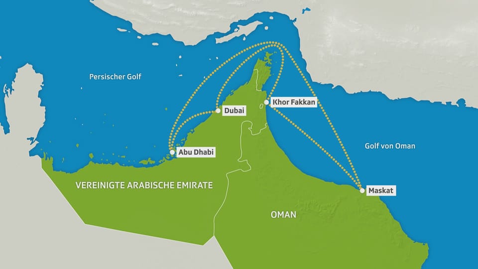Karte der Route der Kreuzfahrt um Dubai