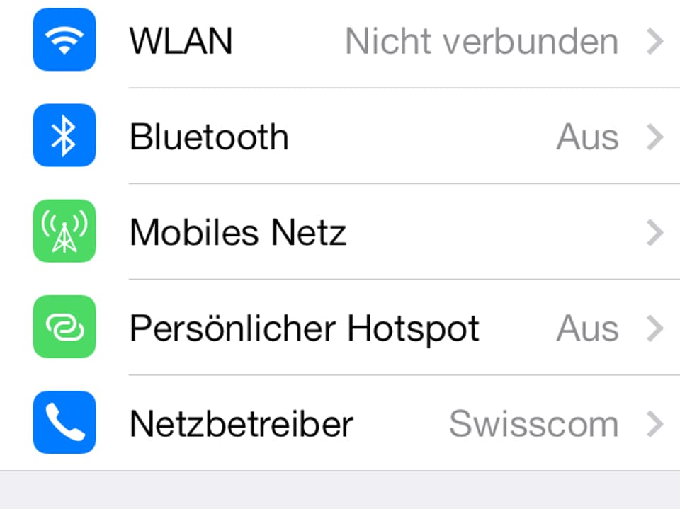 Beispiel iOS 7: Einstellungen -> Netzbetreiber ...