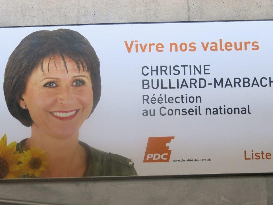 CVP-Kandidatin Christine Bulliard-Marbach wirbt auf französisch.