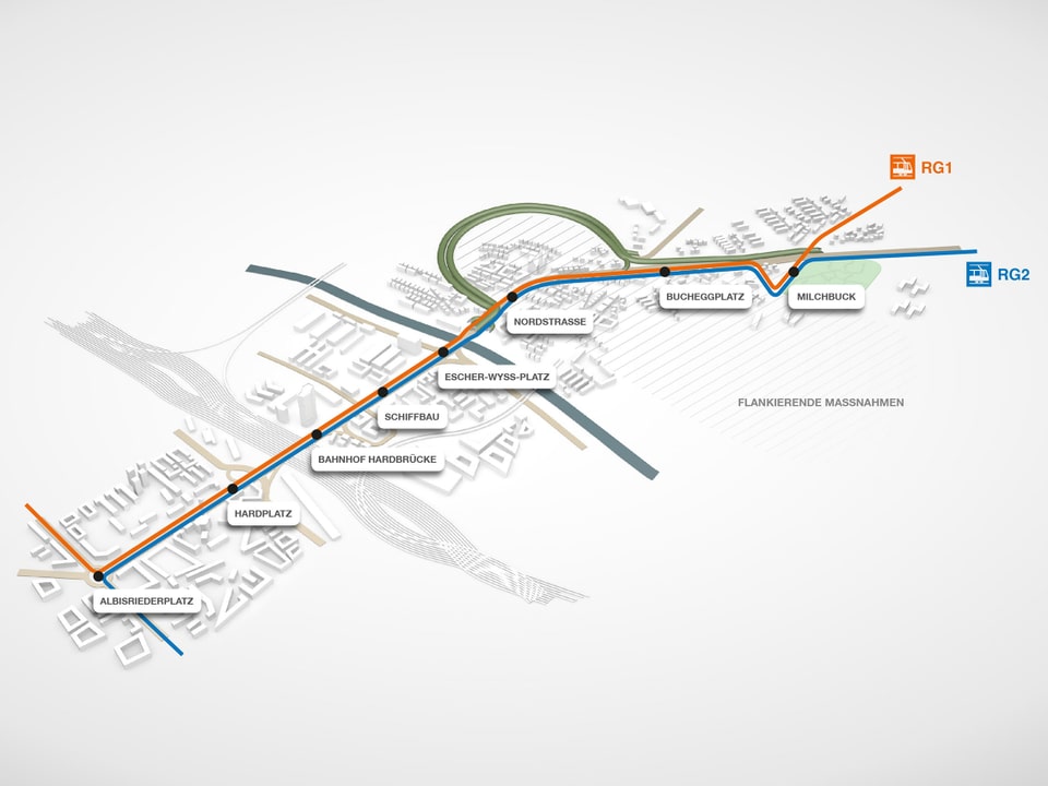 Grafik zur neuen Tramlinie und Tunnel
