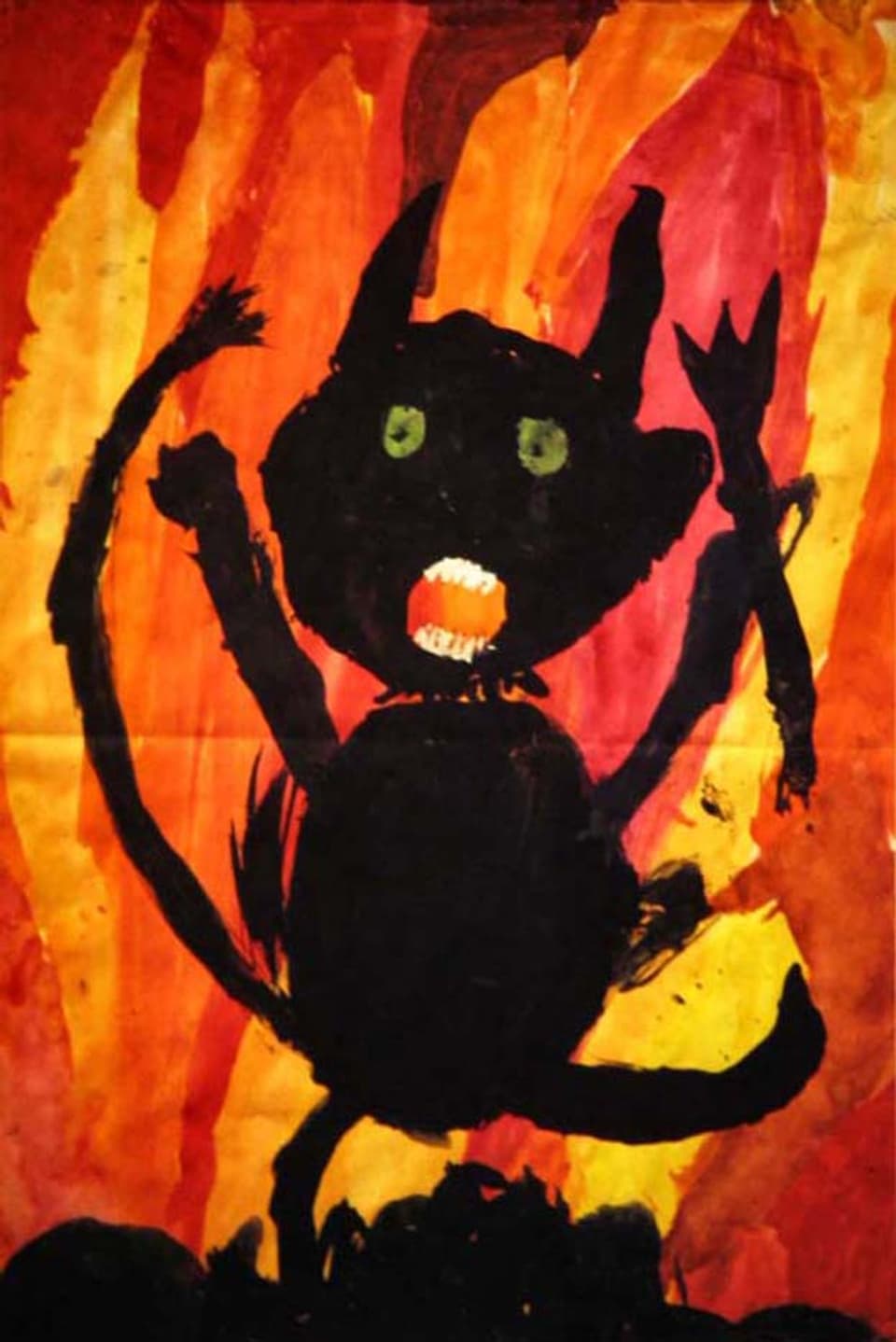 Kinderbild eines Teufels vor einem Feuer